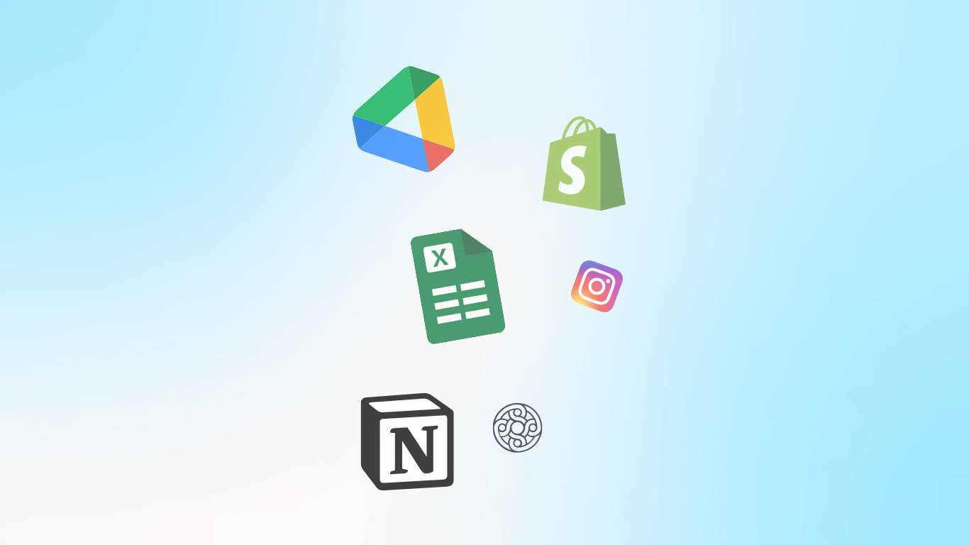 App integrations - Google Drive, Shopify, Excel, Instagram, Notion and more